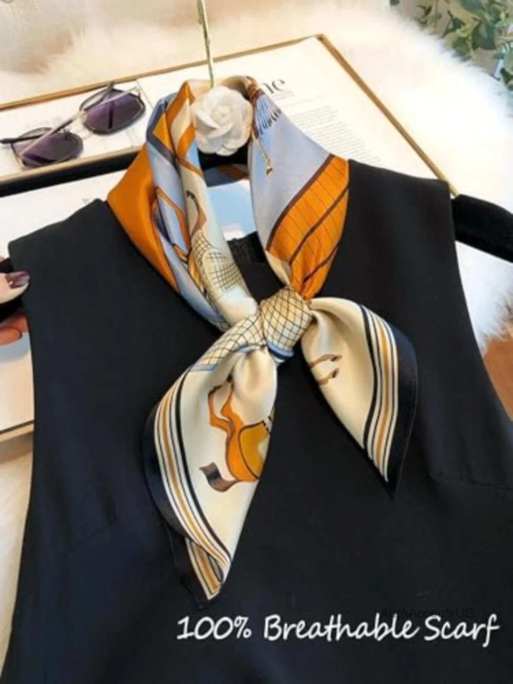 100% Mulberry Silk Lightweight Square Neckerchief Scarf for Women 21